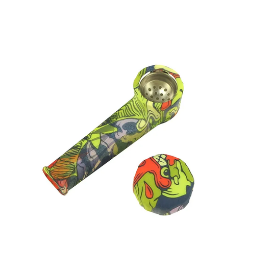 3.5 Inch Silicone Pipes with Metal Bowl and Lid, Assorted Colorful Designs